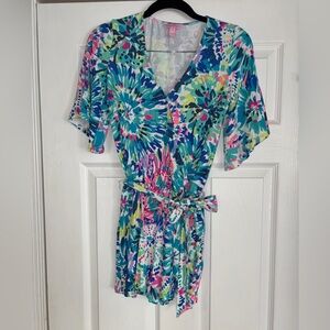 Lilly Pulitzer Madilyn Romper in the Multi Dive In print women xxs